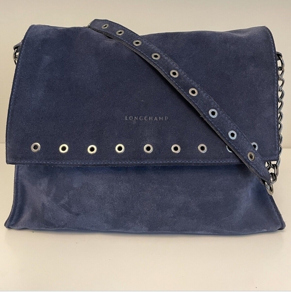 Longchamp Bags Longchamp Grommetaccent Blue Suede Crossbody Bag